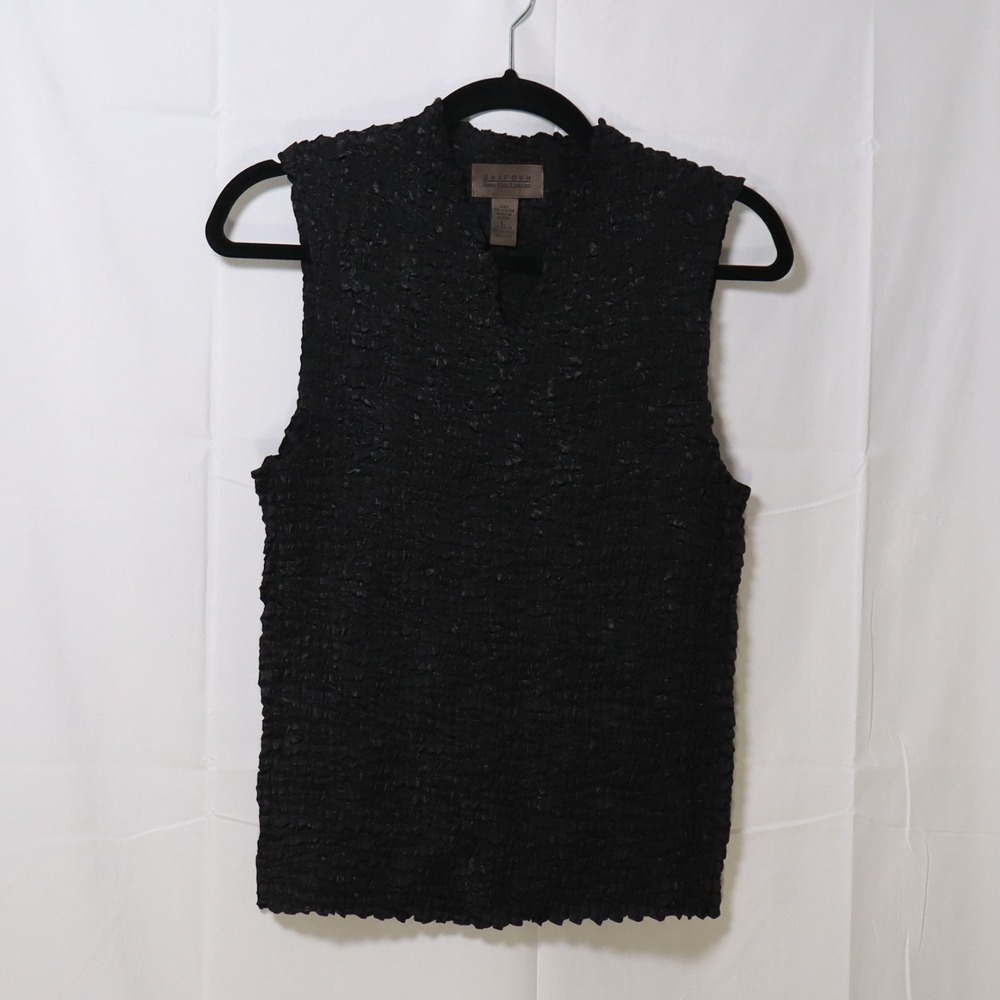Uniform John Paul Richard Popcorn Top L Black Womens Sleeveless Textured Blouse